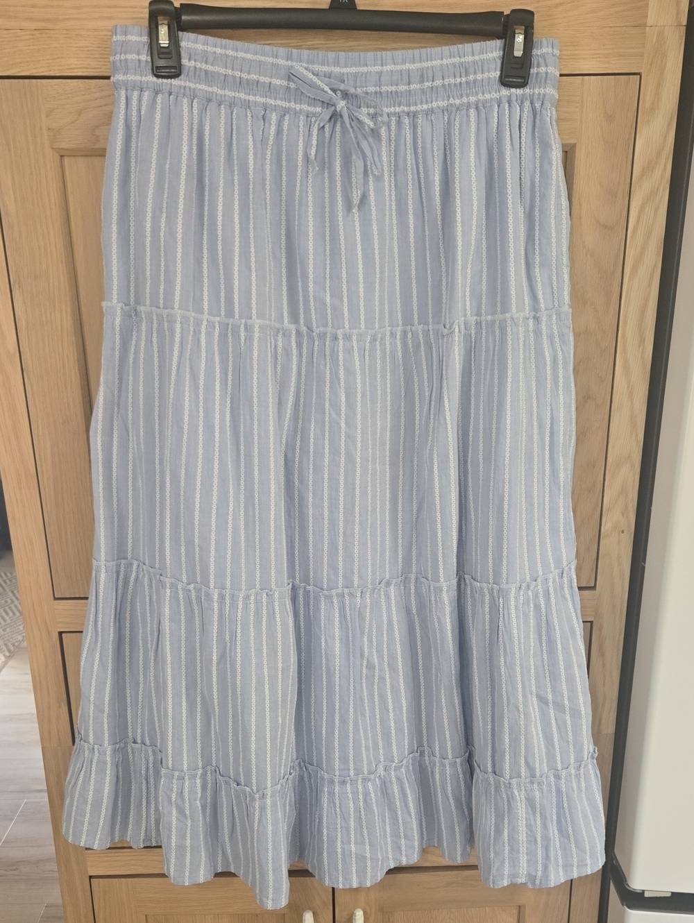 dip Light Blue and White Striped Tiered Maxi Skirt